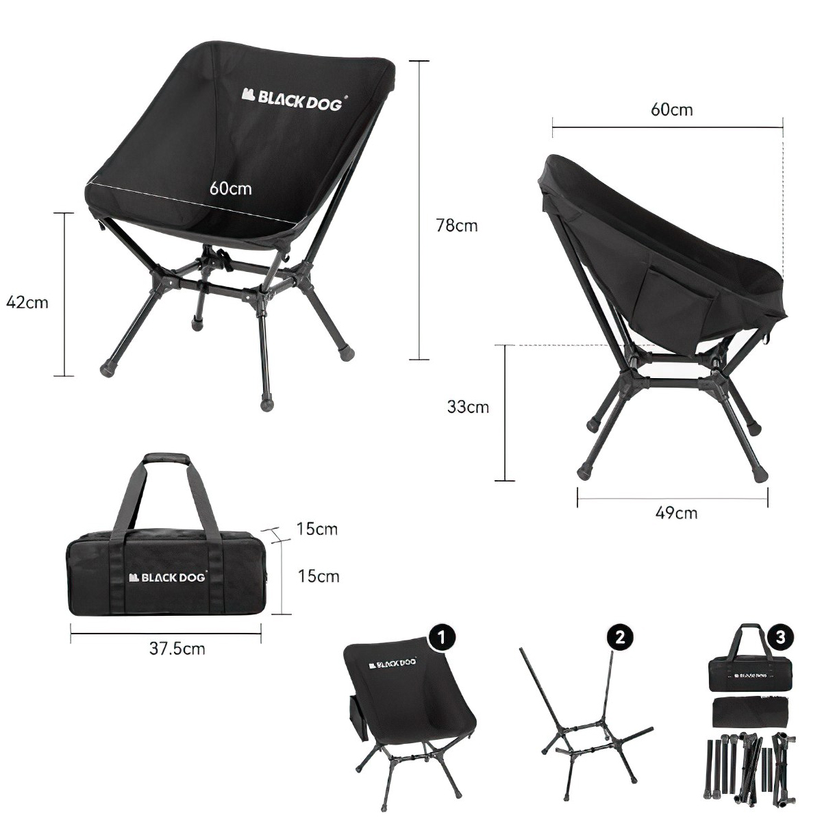 Blackdog CBD2300JJ025 Ghế Mặt Trăng Tựa Lưng Xếp Gọn Cắm Trại Multi gear