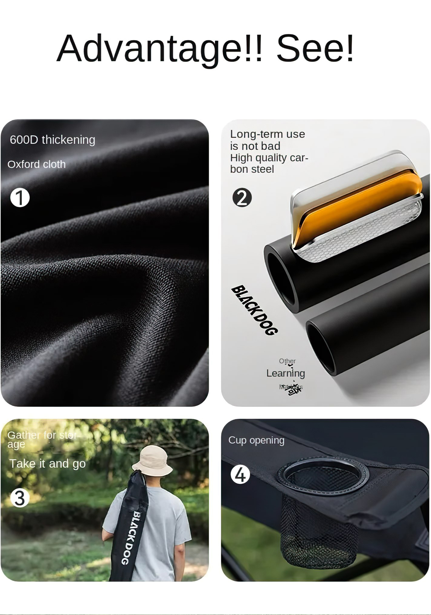 Blackdog Ghế Cắm Trại Câu Cá Gấp Gọn Tựa Tay CBD2550JJ054 - CBD2550JJ055