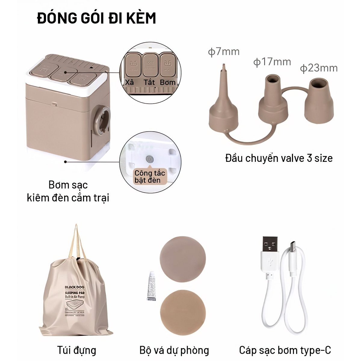 Blackdog Nệm Cắm Trại Tự Bơm Hơi Dày 25cm ( kèm bơm ) CBD2550WS037