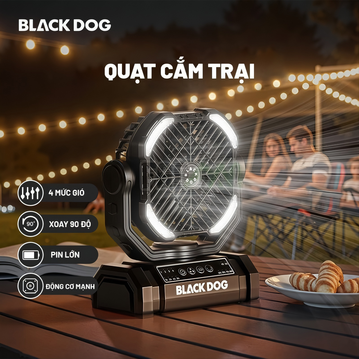 Blackdog Quạt Sạc Cắm Trại 10,000mAh Kiêm Đèn CBD2550ZM038