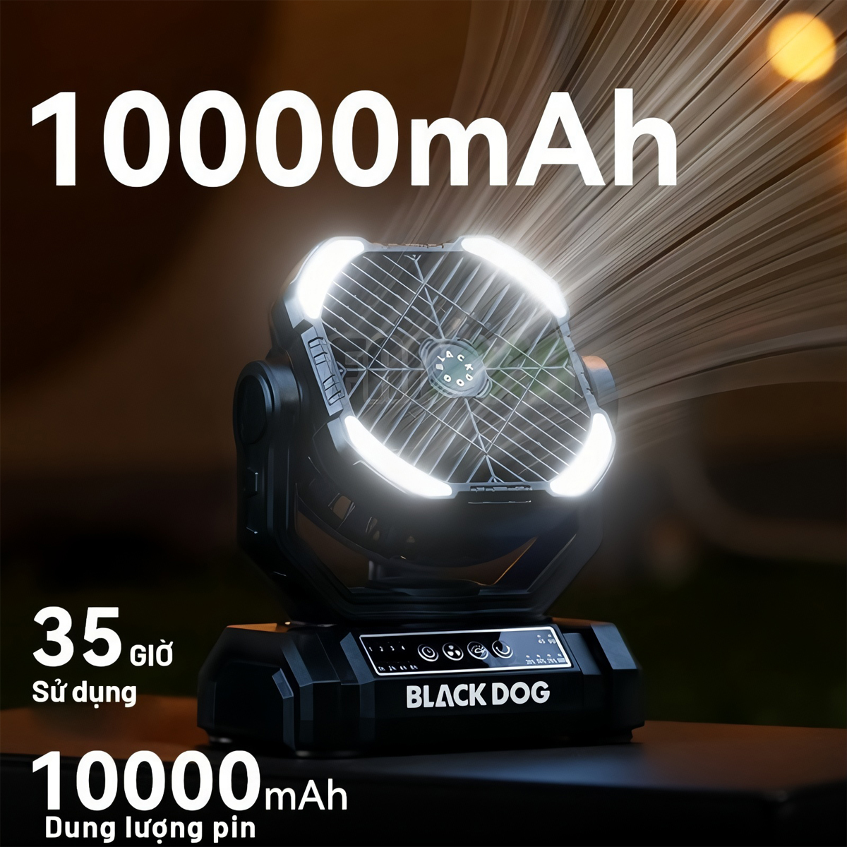 Blackdog Quạt Sạc Cắm Trại 10,000mAh Kiêm Đèn CBD2550ZM038