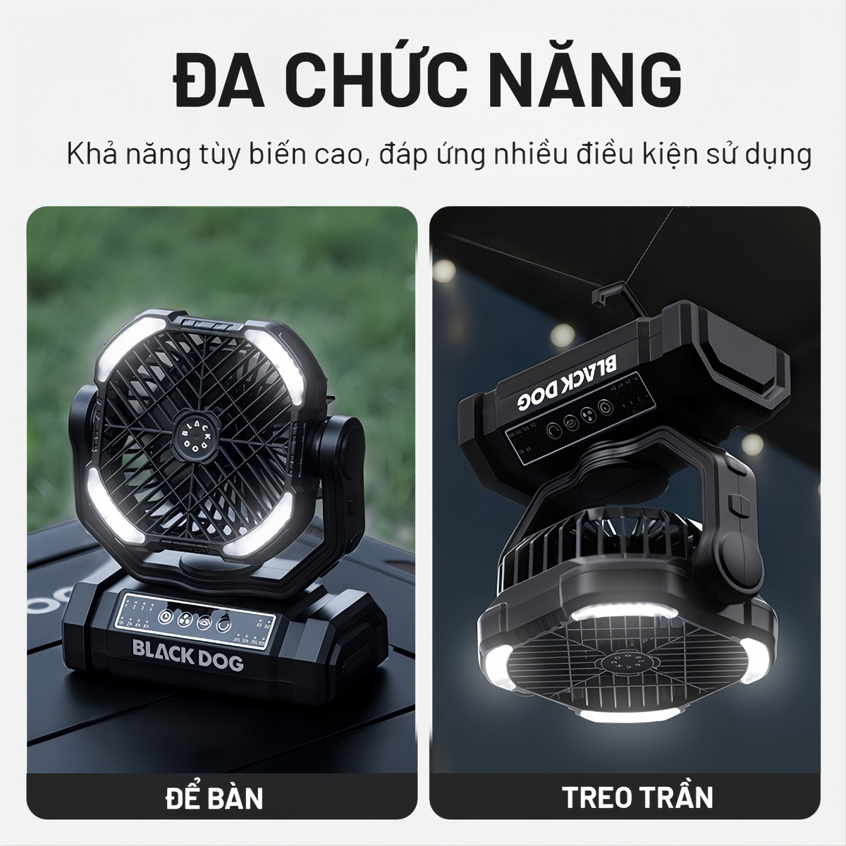 Blackdog Quạt Sạc Cắm Trại 10,000mAh Kiêm Đèn CBD2550ZM038