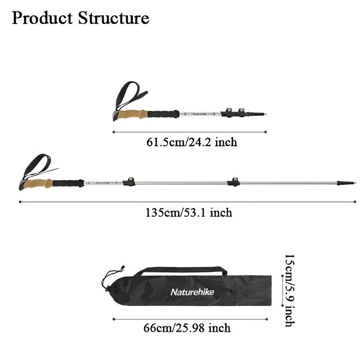 Bộ 2 Gậy Leo Núi Rút Gọn Nhôm 7075 Naturehike