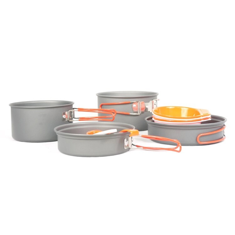 Bộ Nồi Dã Ngoại Fire-Maple Cookware FMC-K7 xếp chồng mở nắp lộ đĩa vàng bên trong