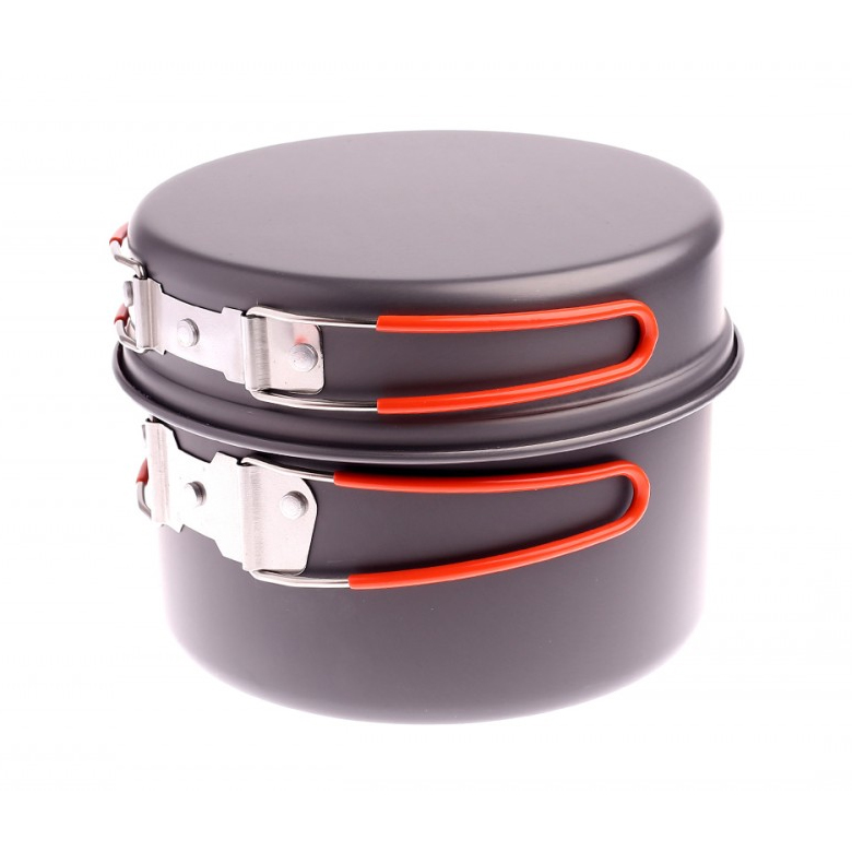 Bộ Nồi Dã Ngoại Fire-Maple Cookware FMC-K7 hai nồi xếp chồng đậy nắp, quai gập màu đỏ