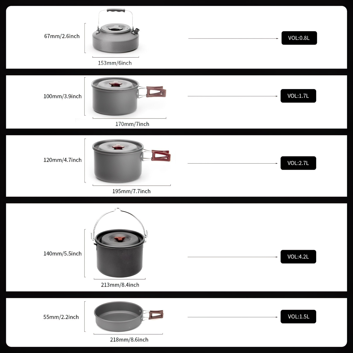 Fire Maple FMC-212 Bộ Nồi Nhôm (5 món) Cắm Trại