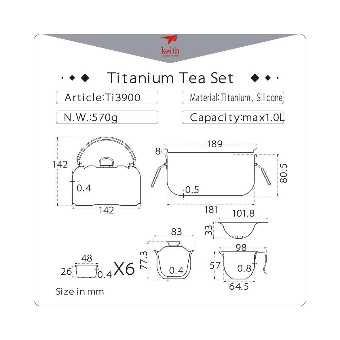 Bộ Pha Trà Dã Ngoại Keith Titanium (10pcs)