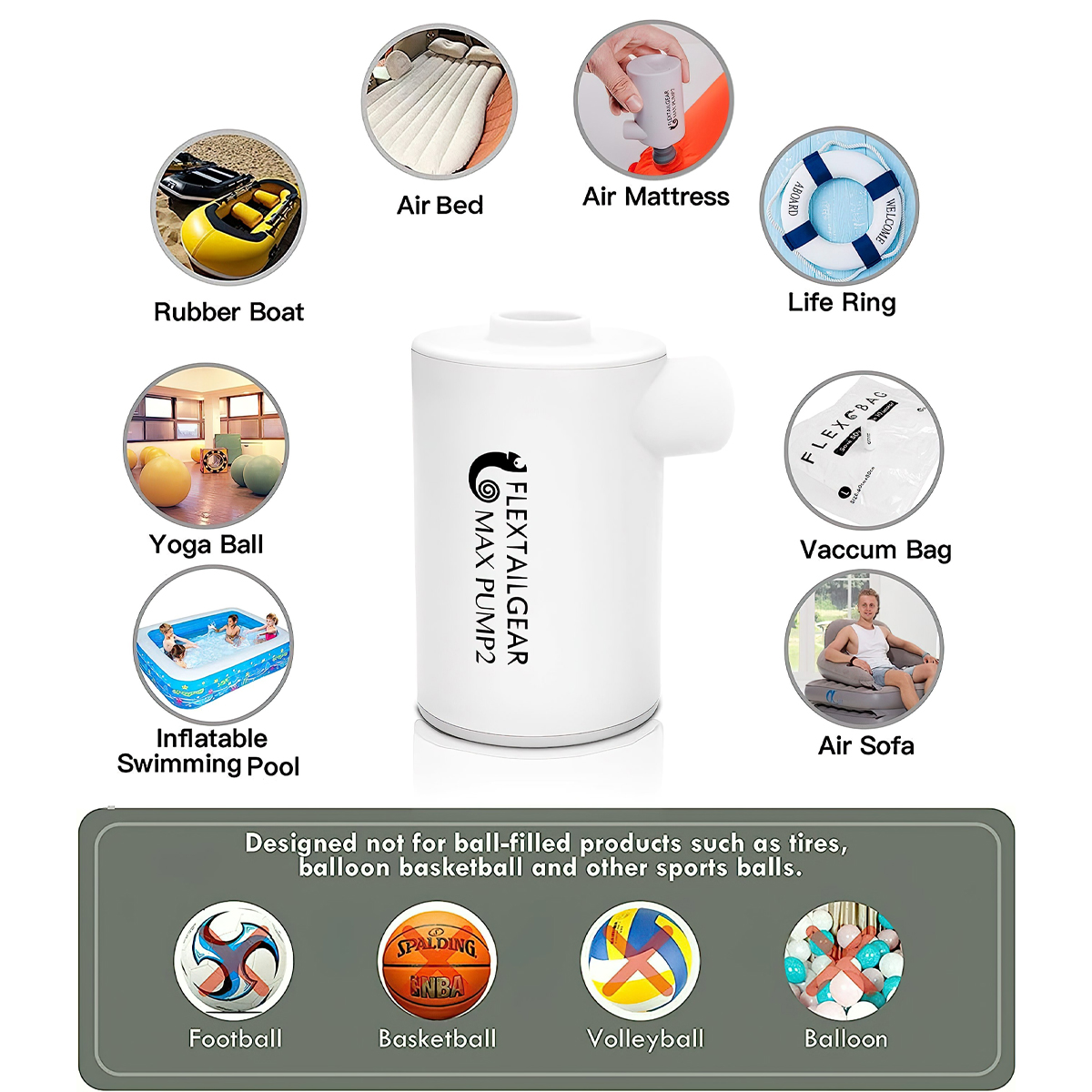 Flextail MAX PUMP 2 PRO – 4 in 1 Máy Bơm Hơi Đệm Gối Hơi Cắm Trại Đa Năng Hút Chân Không