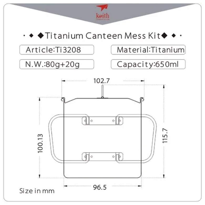Bảng thông số kỹ thuật ca titanium Keith Ti3208, dung tích 650ml