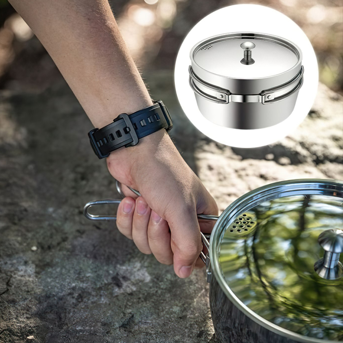 Campingmoon CC-18 Nồi Nấu Súp Thép Không Gỉ 3 Lớp (2 Lít)