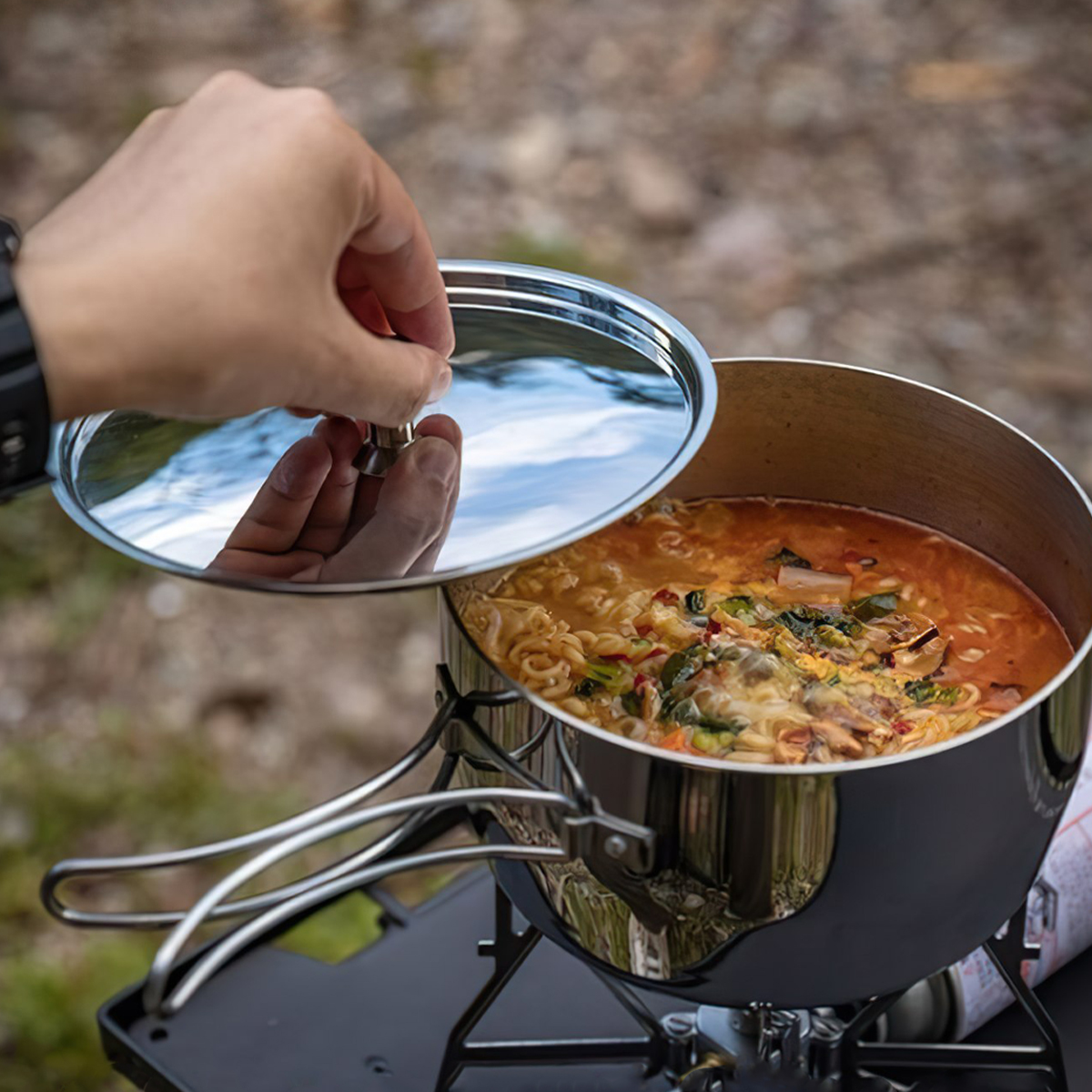 Campingmoon CC-18 Nồi Nấu Súp Thép Không Gỉ 3 Lớp (2 Lít)