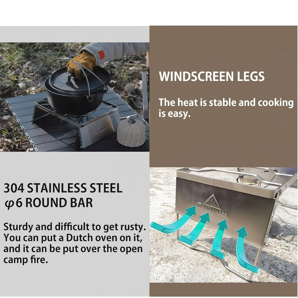 Campingmoon MS-1018 Khung Bếp Chắn Gió/ Kiềng Nấu Bếp