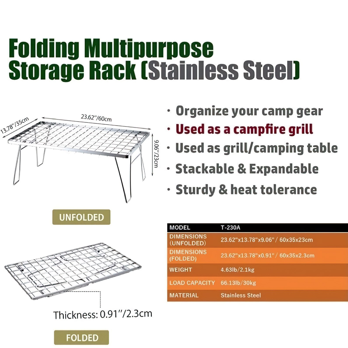 Campingmoon T-230A Kệ Inox Để Đồ Dã Ngoại