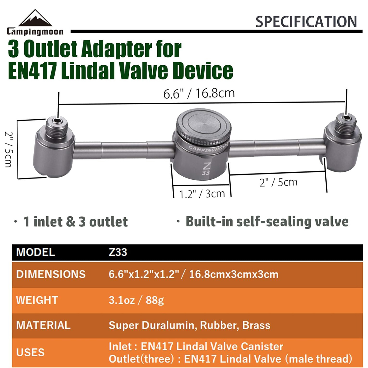 Campingmoon Z33 Phụ Kiện Đầu Chuyển Đổi Bình Gas Mini (Từ 1 ra 3 đầu)