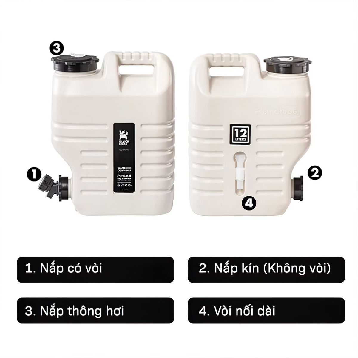 Can Đựng Nước Cắm Traị Du Lịch Có Vòi 12L Blackdog Pe Water Bucket