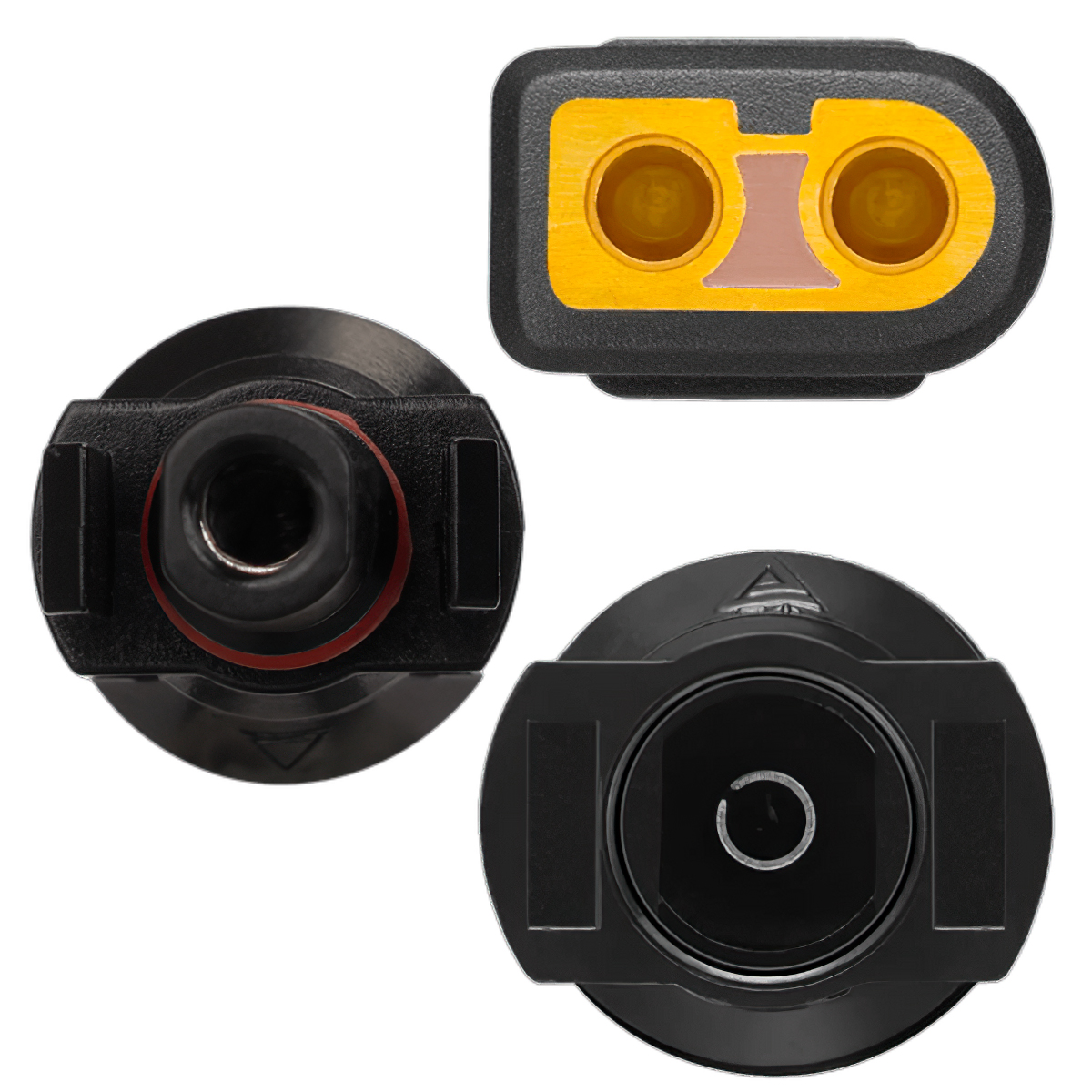 Cận cảnh nắp cao su bảo vệ đầu jack XT60 màu vàng đen của cáp sạc EcoFlow