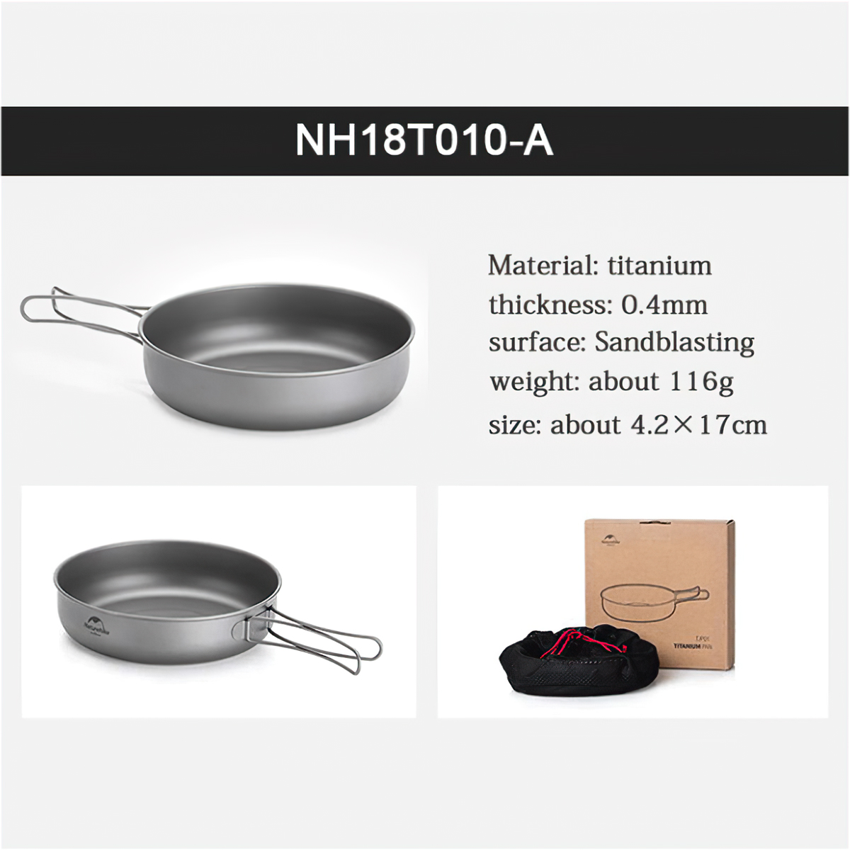 Naturehike Chảo Cắm Trại Titanium 17cm TJP01 NH18T010-A