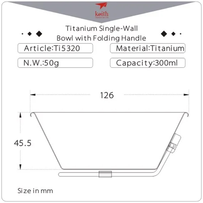Chén Dã Ngoại Keith Titanium Bowl with Folding Handle