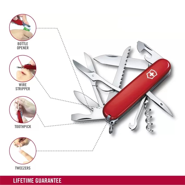 Dao Victorinox Huntsman với icon minh họa mở nắp chai, tuốt dây điện, tăm, nhíp