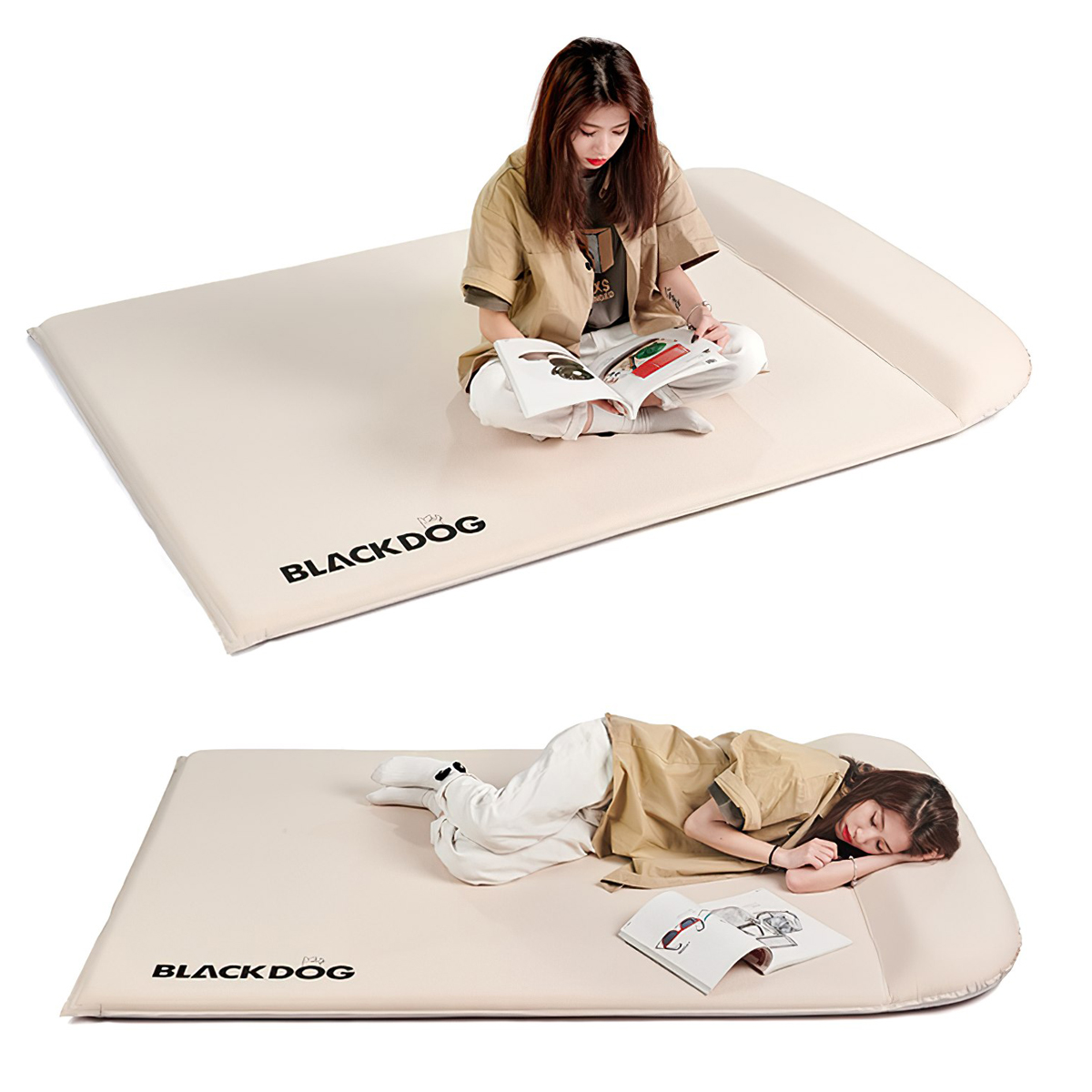 Đệm Tự Bơm Hơi Kèm Gối Cắm Trại Blackdog Thicken Sponge Self Inflatable Sleeping Pad With Pillow