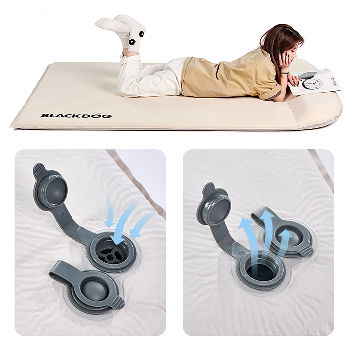 Đệm Tự Bơm Hơi Kèm Gối Cắm Trại Blackdog Thicken Sponge Self Inflatable Sleeping Pad With Pillow