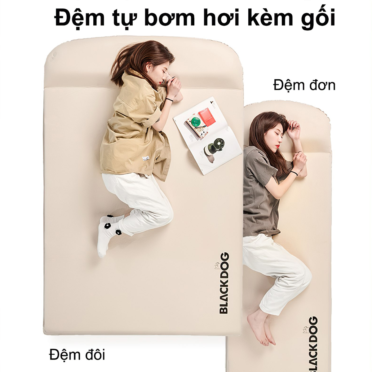 Đệm Tự Bơm Hơi Kèm Gối Cắm Trại Blackdog Thicken Sponge Self Inflatable Sleeping Pad With Pillow