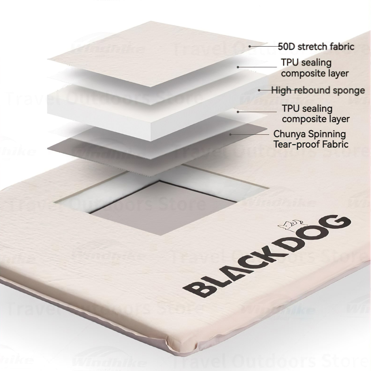 Đệm Tự Bơm Hơi Kèm Gối Cắm Trại Blackdog Thicken Sponge Self Inflatable Sleeping Pad With Pillow