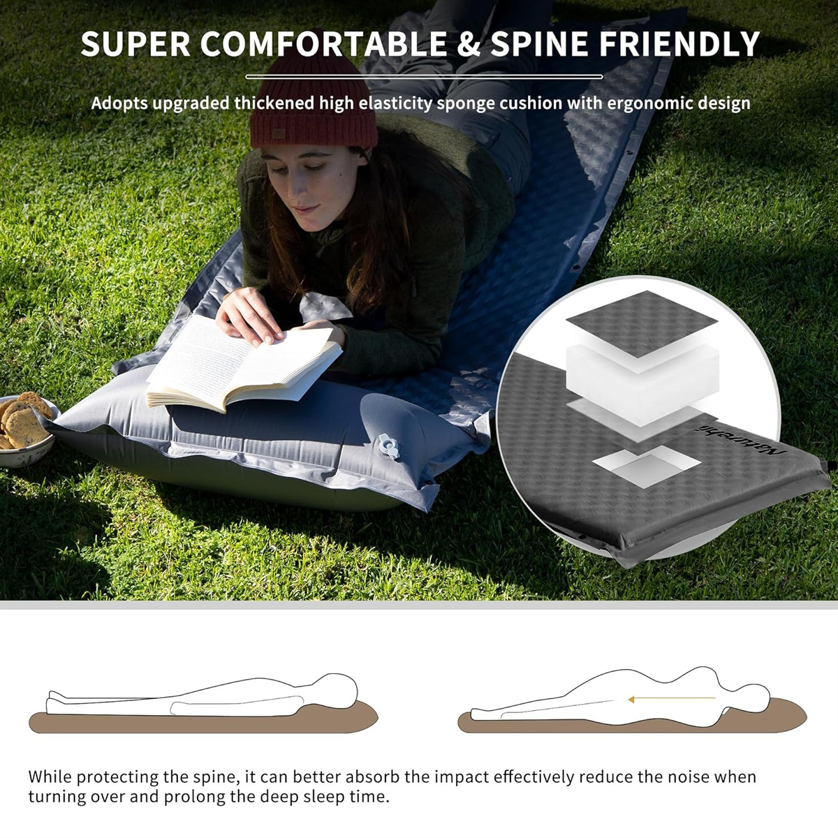 Naturehike CNK2300DZ014  Đệm Đơn Tự Bơm Hơi Kèm Gối Cắm Trại D01