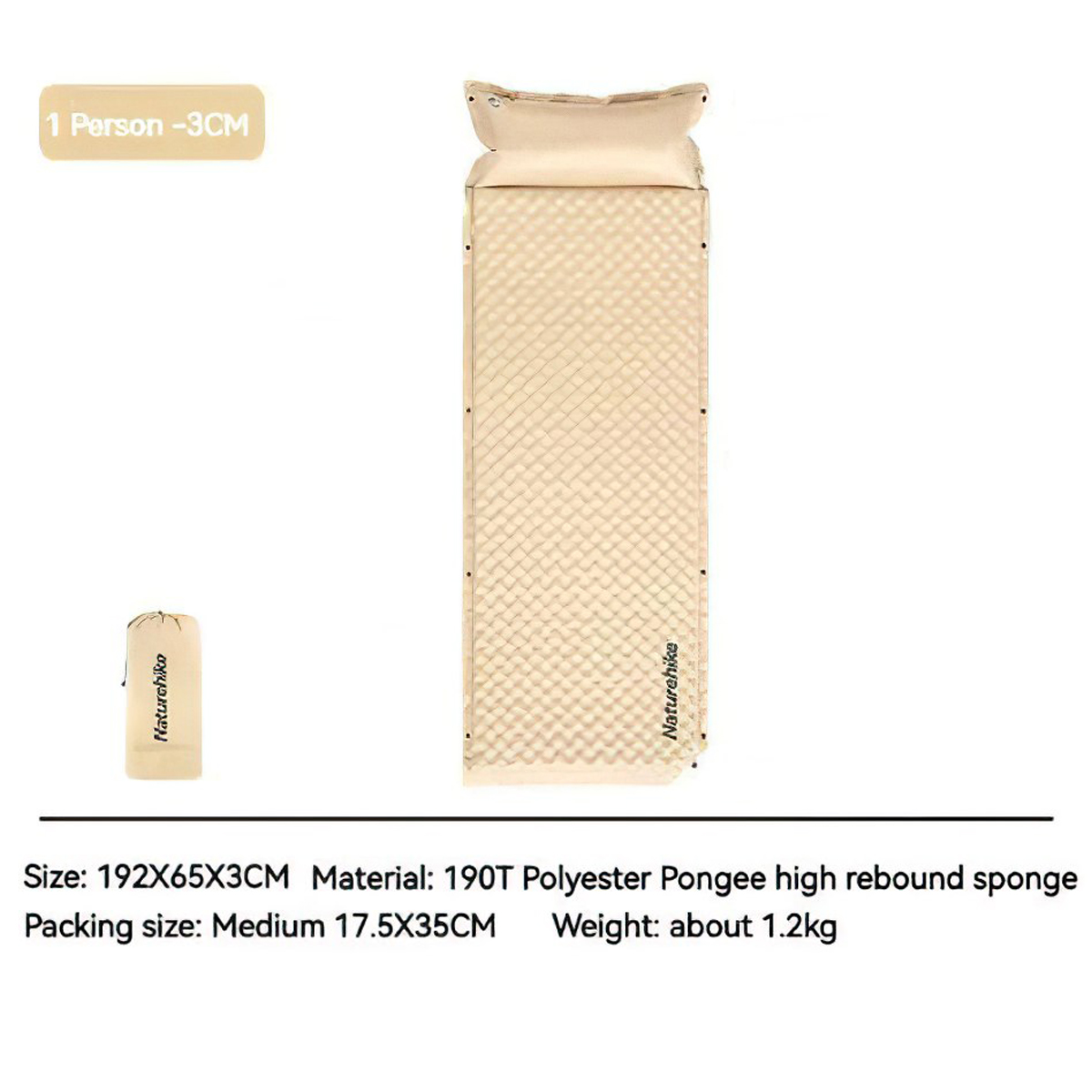 Naturehike CNK2300DZ014 Đệm Tự Bơm Hơi Kèm Gối Cắm Trại D01