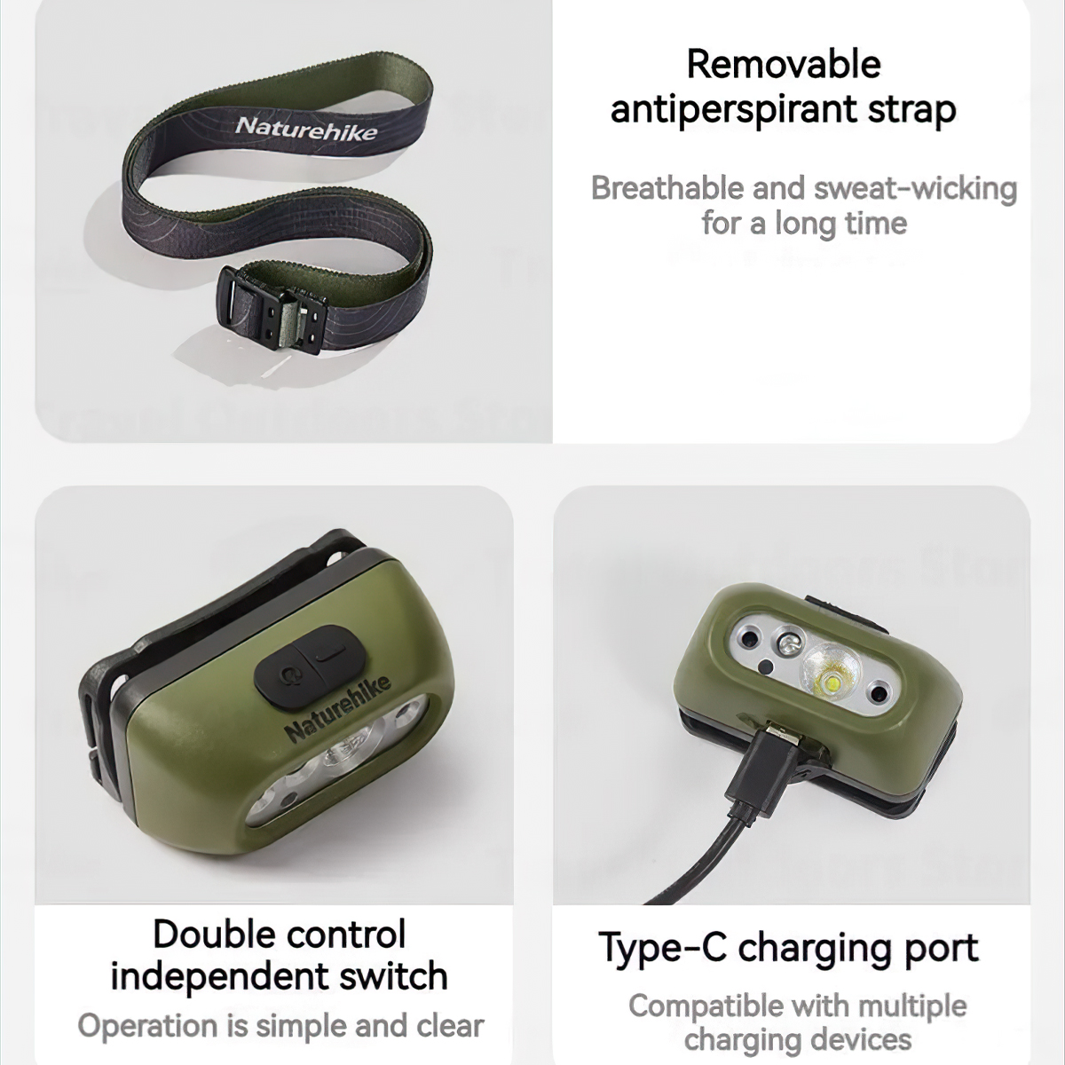 Naturehike CNK2300DQ023 Đèn Đeo Trán Chống Nước IP65 Cắm Trại