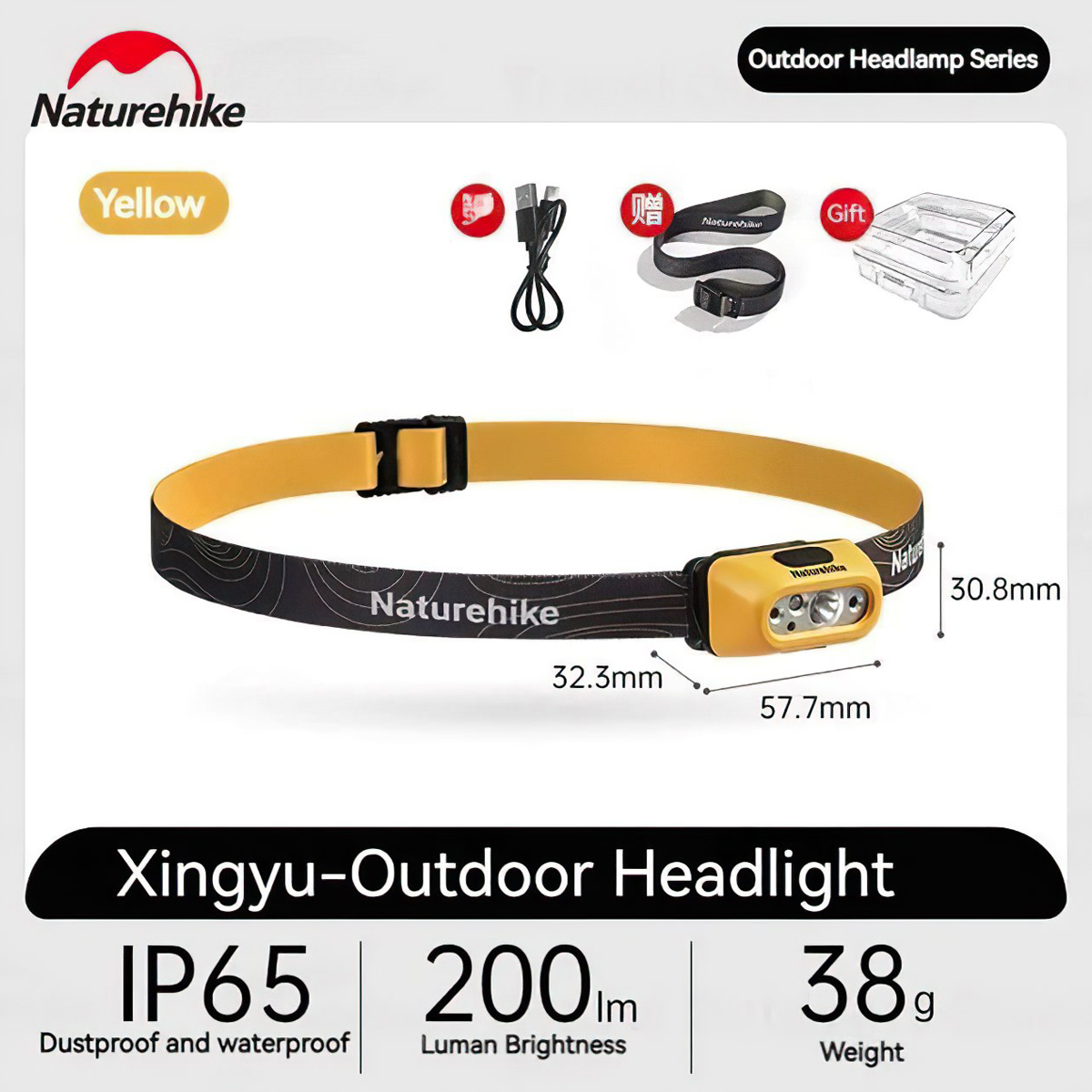 Naturehike CNK2300DQ023 Đèn Đeo Trán Chống Nước IP65 Cắm Trại