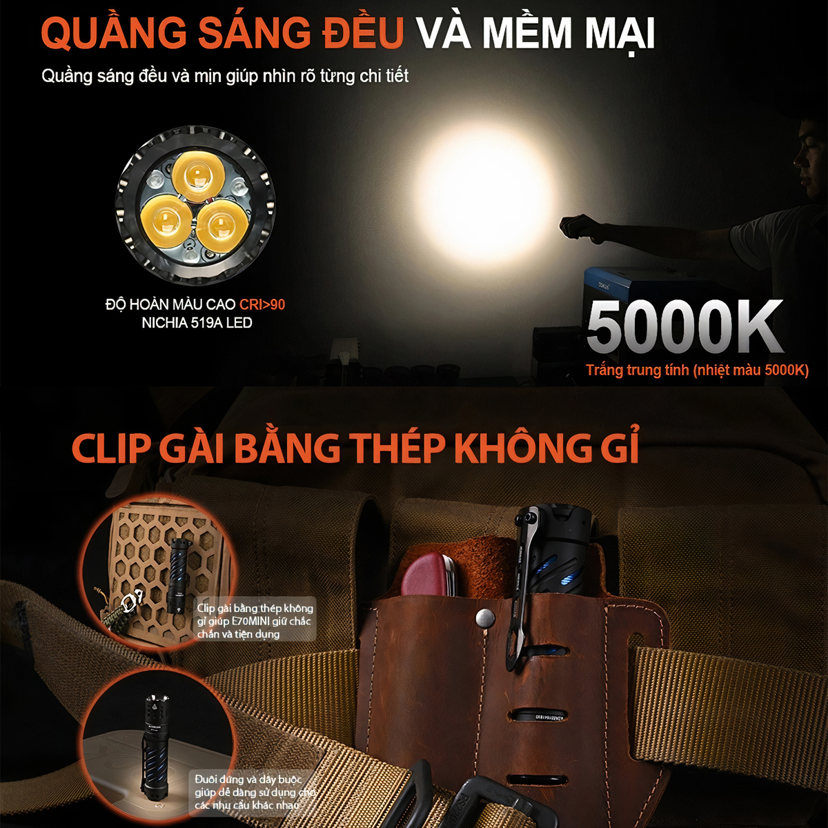 Đèn pin ACEBEAM E70 Mini độ sáng 2000 lumen