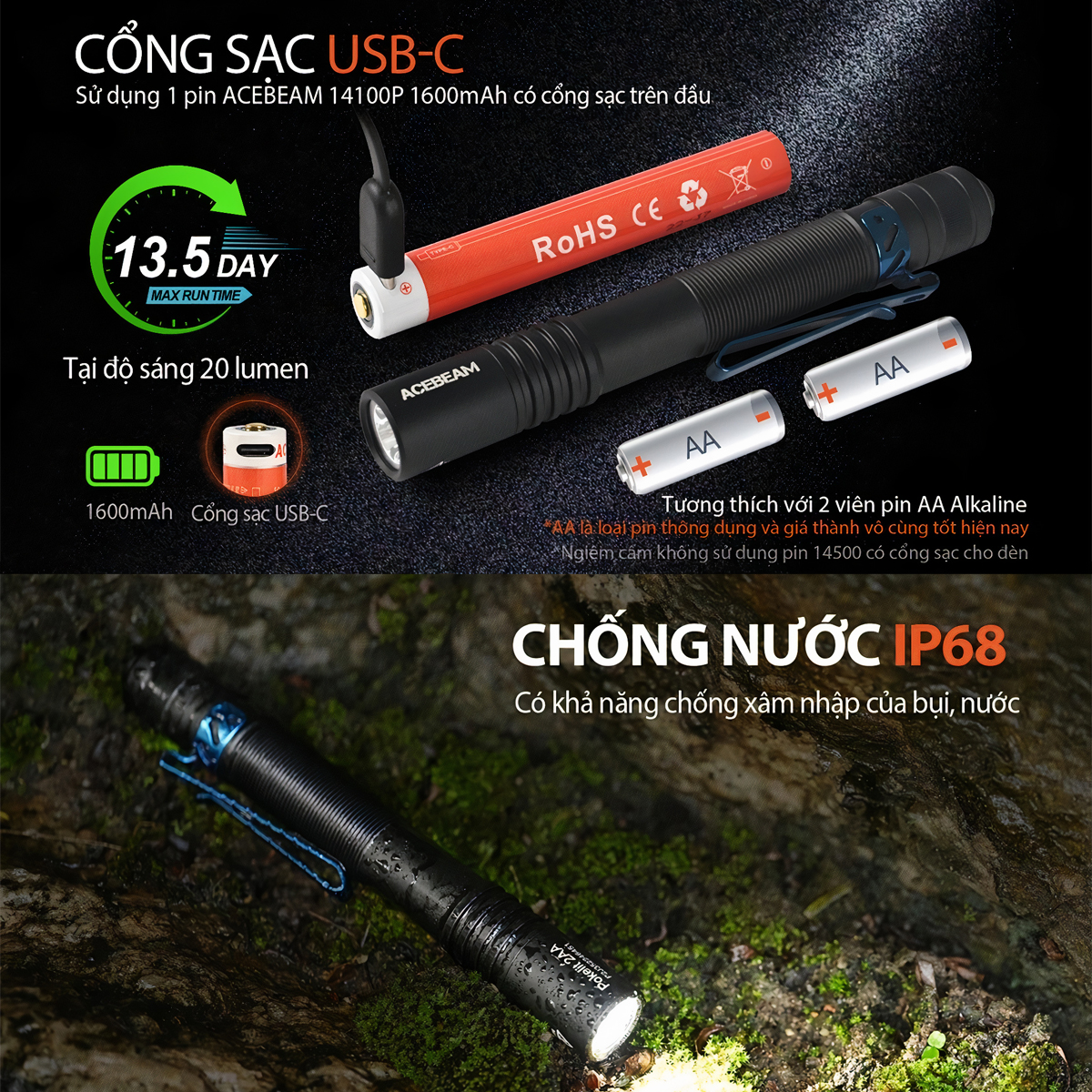 ACEBEAM Đèn pin POKELIT 2 AA