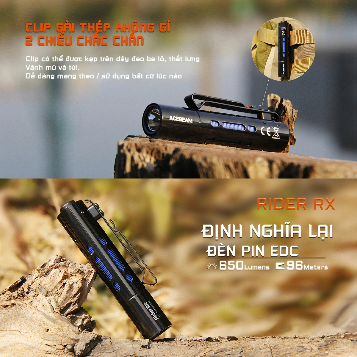 Đèn pin ACEBEAM RIDER RX độ sáng 650 lumen chiếu xa 96m