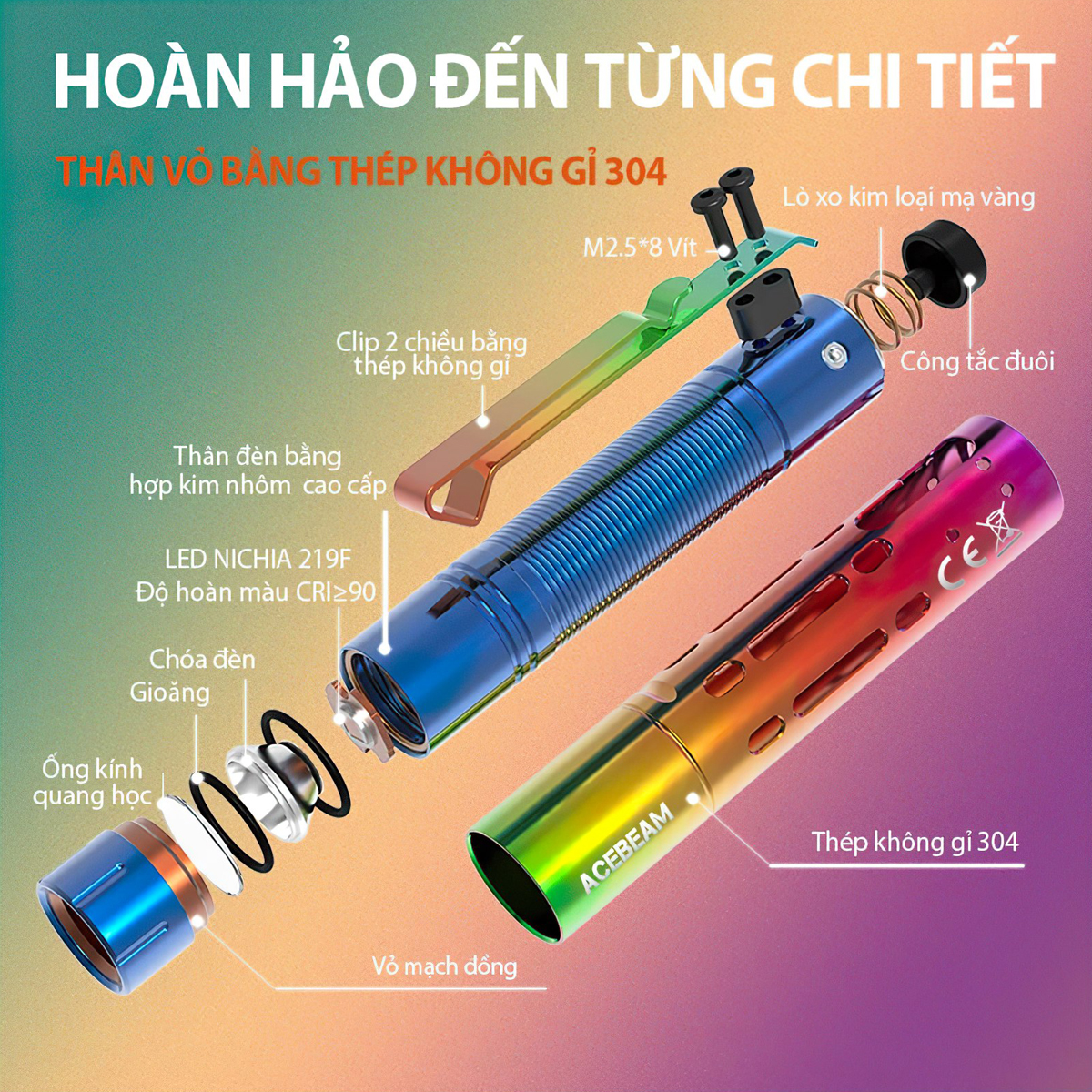 Đèn Pin Cắm Trại Du Lịch ACEBEAM RIDER RX RAINBOW Độ Sáng 650 Lumen Chiếu Xa 96M