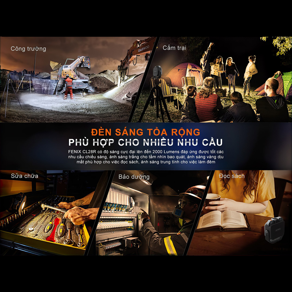 FENIX CL28R Đèn Pin Cắm Trại Du Lịch Sáng 2000 Lumen Pin Liền Thân 10000Mah Sạc Usb-C Có Chức Năng Powerbank