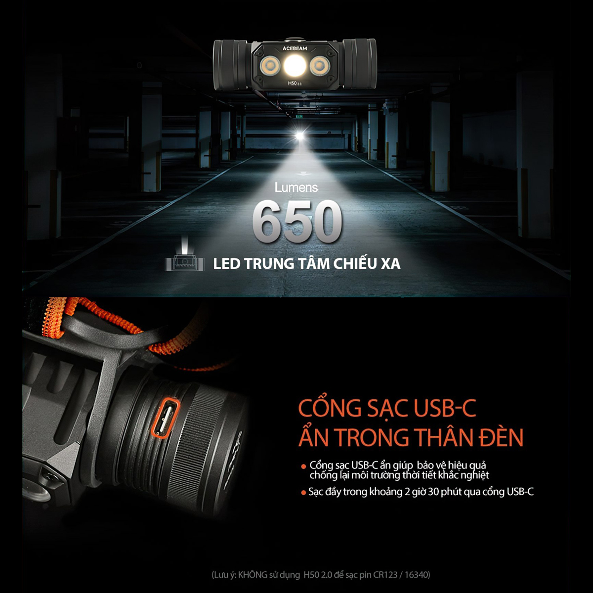 Đèn Pin Cắm Trại Du Lịch Đội Đầu ACEBEAM H50 V2.0 Sáng 2000 Lumen Chiếu Xa 141M (Kèm Pin)