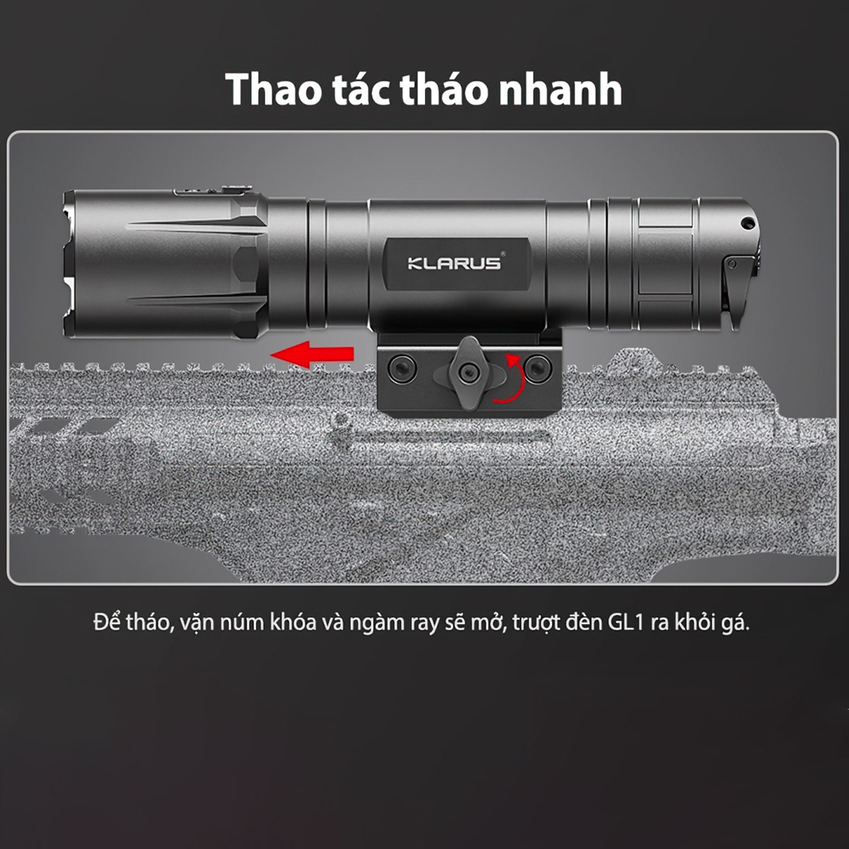 Đèn Pin Cắm Trại Du Lịch KLARUS GL4 Gắn Ray S-Ú-N-G Sáng 3300 Lm Chiếu Xa 370M Sạc Usb-C Pin 21700 5000Mah