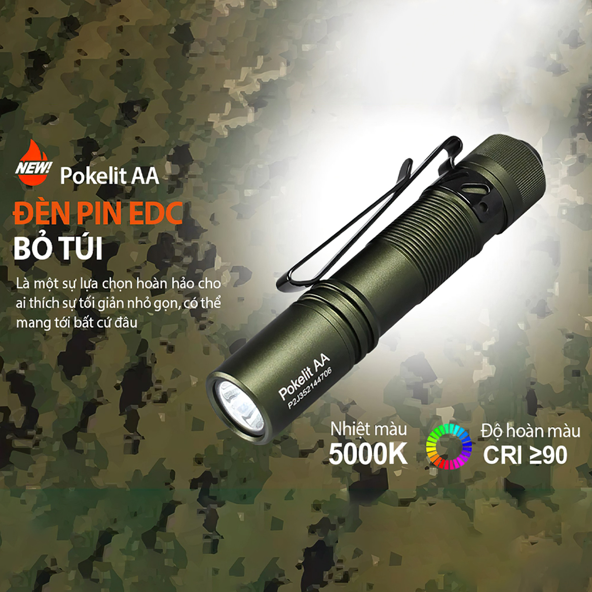 Đèn Pin Cắm Trại Du Lịch Mini Acebeam Pokelit Ánh Sáng Vàng, Sáng 550Lm Chiếu Xa 86M Pin 14500