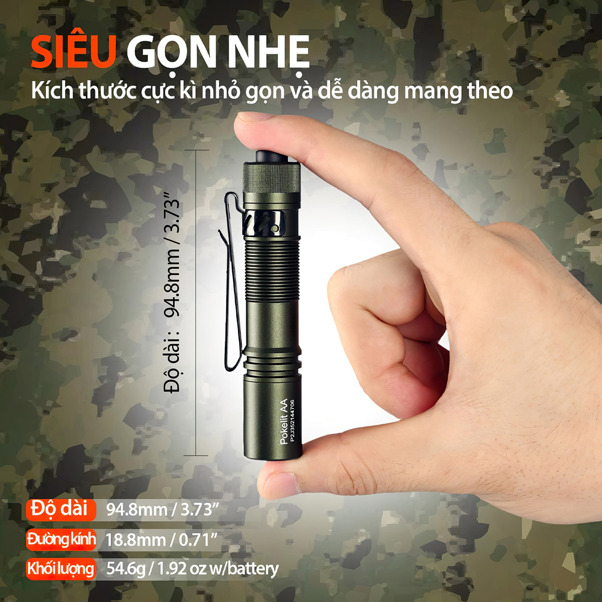 Đèn Pin Cắm Trại Du Lịch Mini Acebeam Pokelit Ánh Sáng Vàng, Sáng 550Lm Chiếu Xa 86M Pin 14500