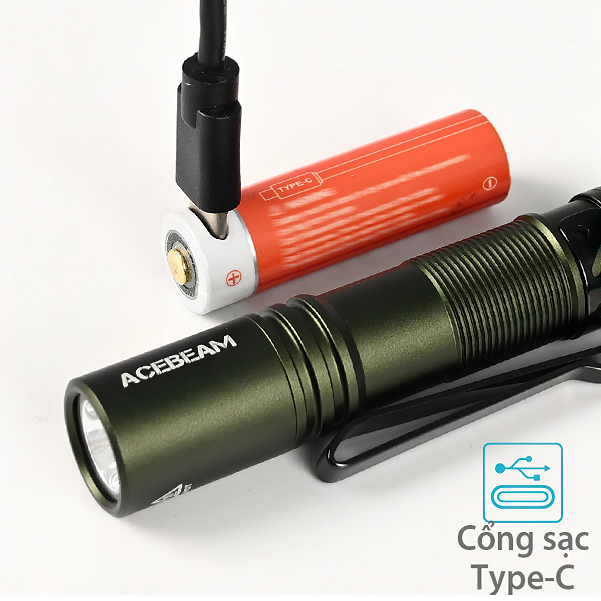 Đèn Pin Cắm Trại Du Lịch Mini Acebeam Pokelit Ánh Sáng Vàng, Sáng 550Lm Chiếu Xa 86M Pin 14500