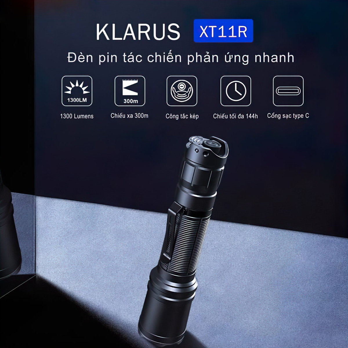 Đèn Pin Cắm Trại Du Lịch Phản Ứng Nhanh Klarus Xt11R Sáng 1300 Lumen Chiếu Xa 300M