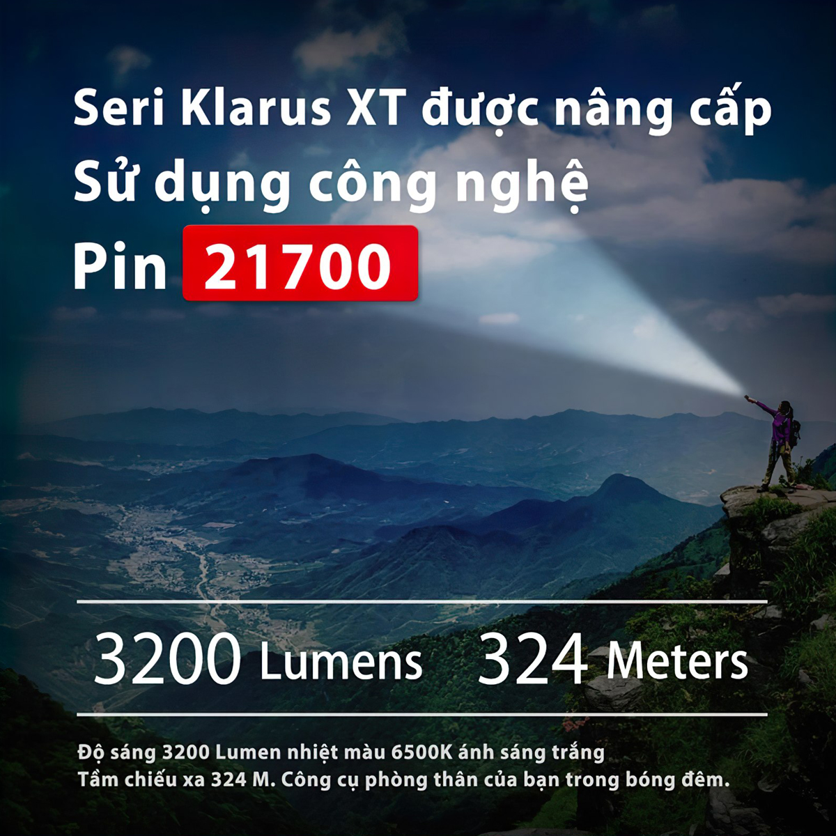 Đèn Pin Cắm Trại Du Lịch Phản Ứng Nhanh KLARUS XT21C Sáng 3200 Lumen Chiếu Xa 324M