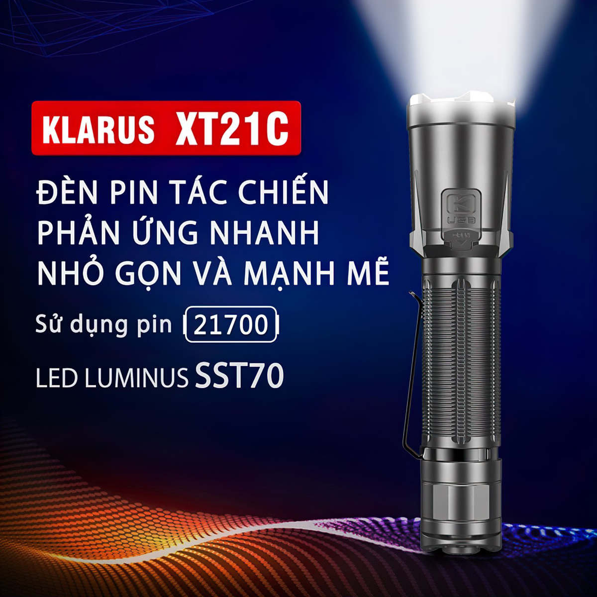 Đèn Pin Cắm Trại Du Lịch Phản Ứng Nhanh KLARUS XT21C Sáng 3200 Lumen Chiếu Xa 324M