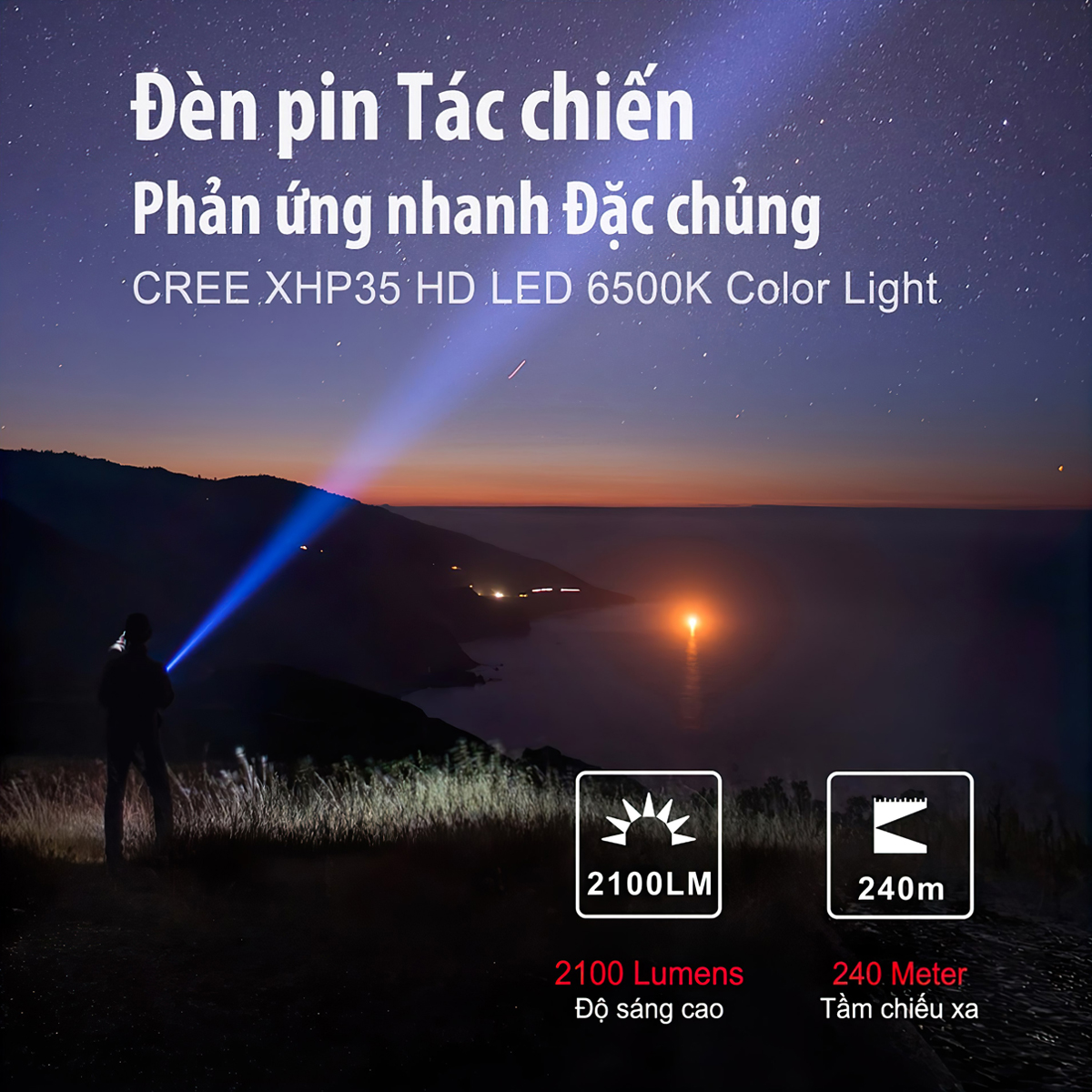 Đèn Pin Cắm Trại Du Lịch Phản Ứng Nhanh KLARUS XT2CR PRO Độ Sáng 2100 Lumen Chiếu Xa 240M
