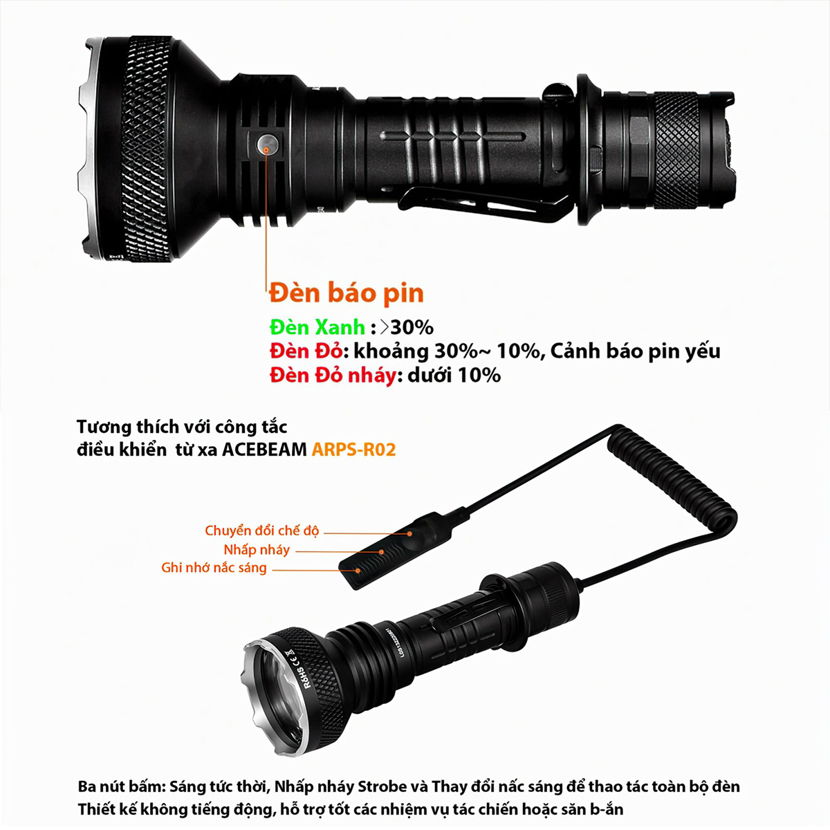 Đèn Pin Cắm Trại Du Lịch Siêu Sáng ACEBEAM L35 LED CREE XHP 70.2 Sáng 5000Lm Chiếu Xa 480M Pin Sạc 21700 5100Mah (Kèm Theo) Sạc Type-C