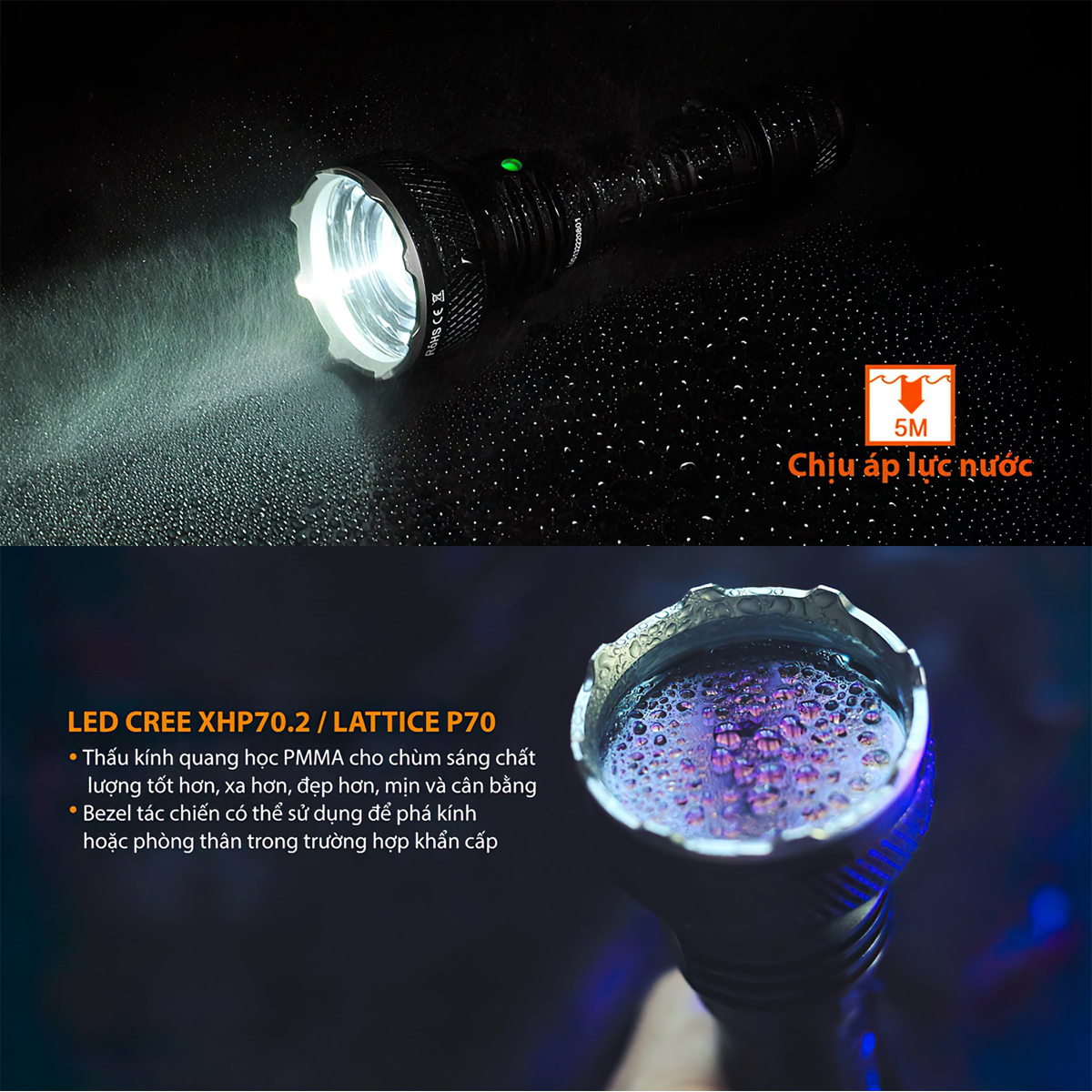 Đèn Pin Cắm Trại Du Lịch Siêu Sáng ACEBEAM L35 LED CREE XHP 70.2 Sáng 5000Lm Chiếu Xa 480M Pin Sạc 21700 5100Mah (Kèm Theo) Sạc Type-C