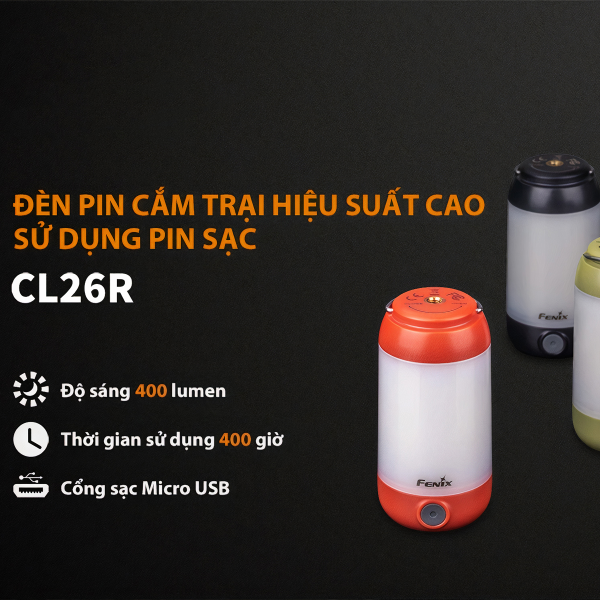 FENIX CL26R Đèn Pin Cắm Trại Độ Sáng 400 Lumen