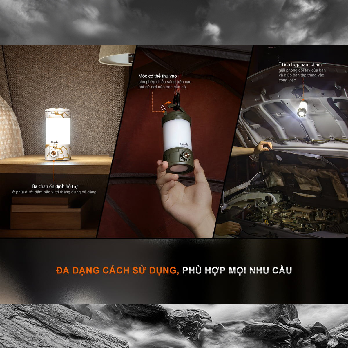 FENIX CL26R Pro Đèn pin độ sáng 650 lumen pin 21700 sạc USB-C chiếu tỏa 360 độ Cắm Trại