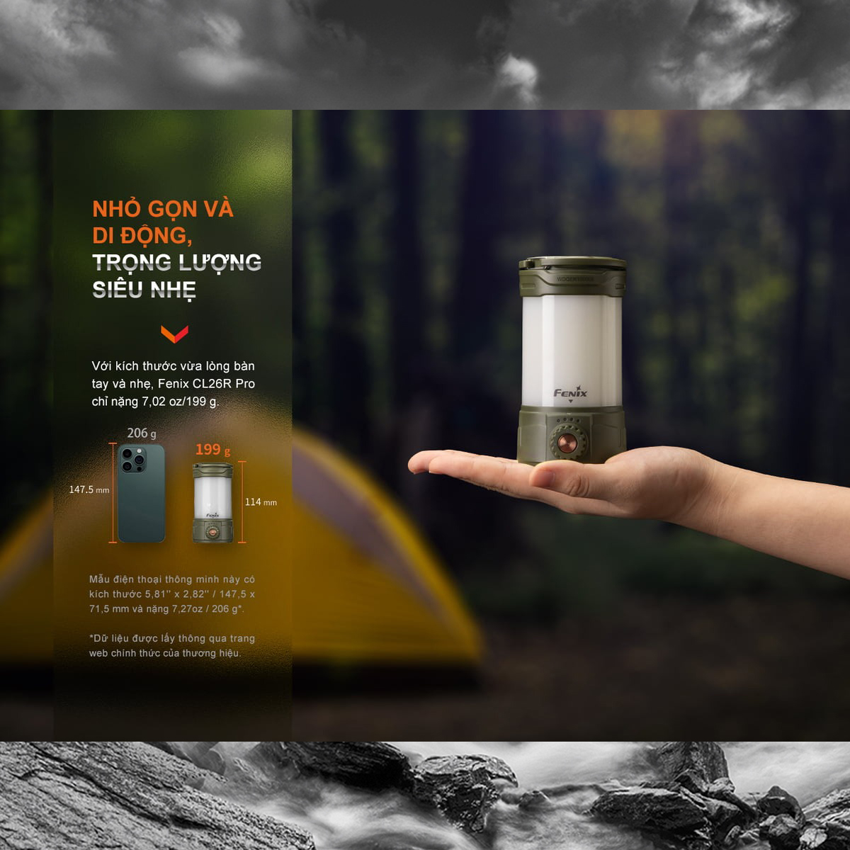 FENIX CL26R Pro Đèn pin độ sáng 650 lumen pin 21700 sạc USB-C chiếu tỏa 360 độ Cắm Trại